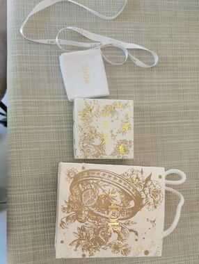 Dior White and Gold Floral Gift Bag with Ribbon and Pouch